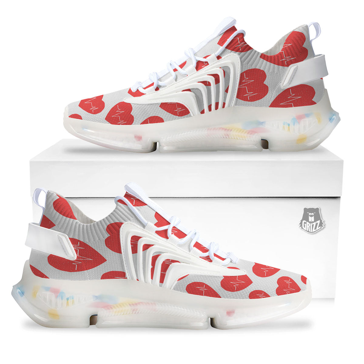 Heartbeat Red Print Pattern White Gym Shoes-grizzshop