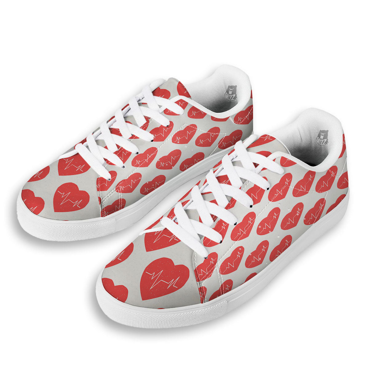 Heartbeat Red Print Pattern White Low Top Sneakers-grizzshop