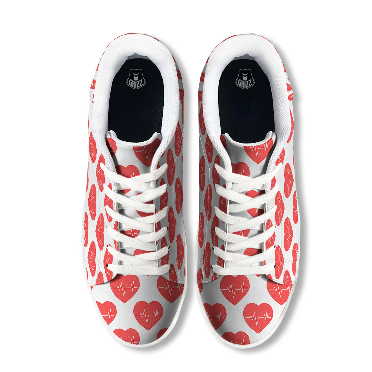 Heartbeat Red Print Pattern White Low Top Sneakers-grizzshop