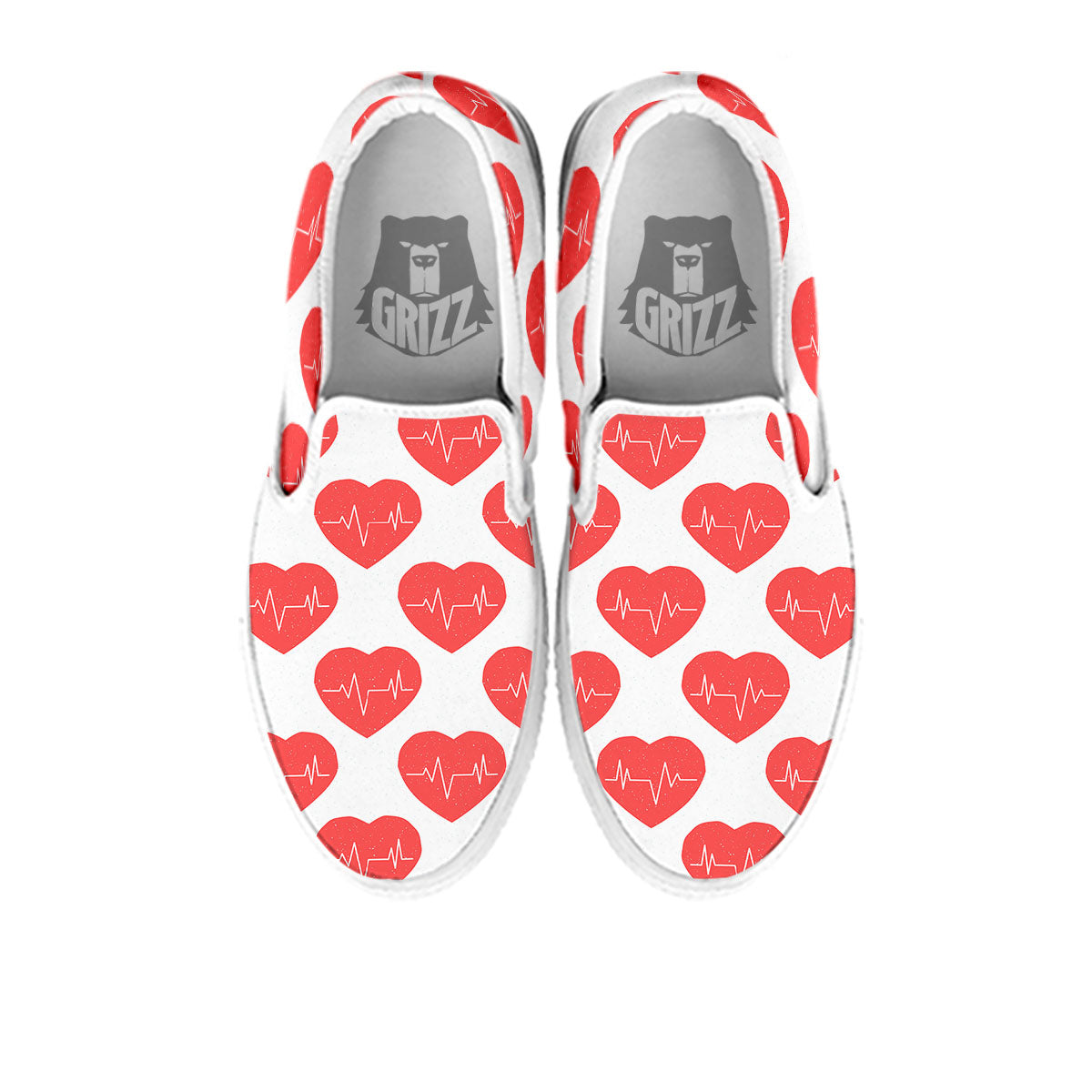 Heartbeat Red Print Pattern White Slip On Shoes-grizzshop