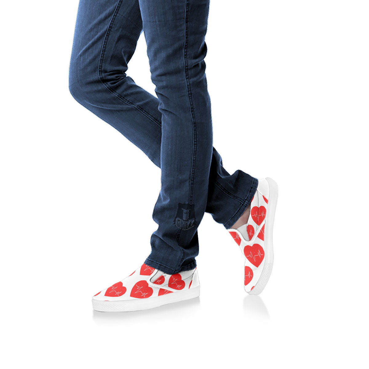 Heartbeat Red Print Pattern White Slip On Shoes-grizzshop