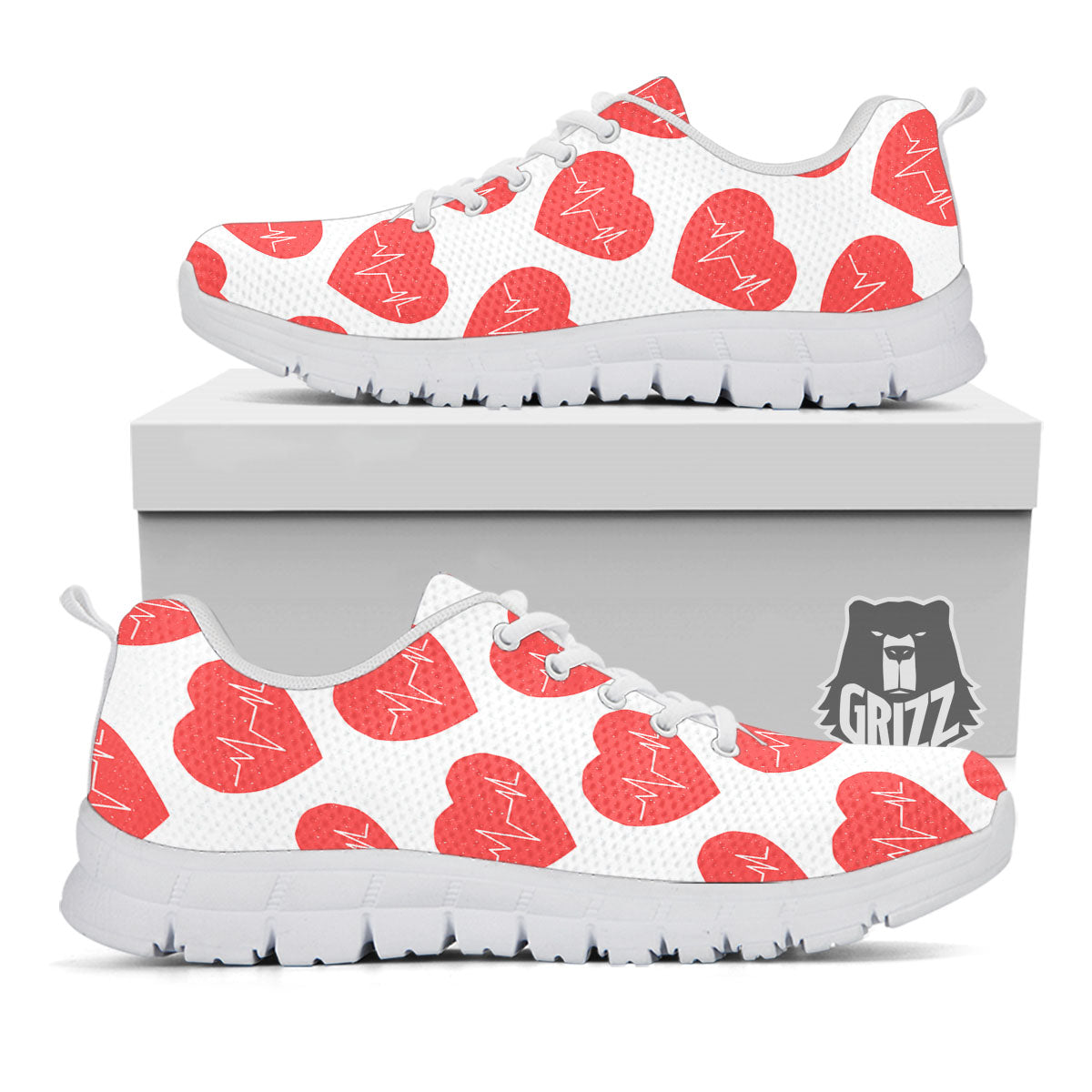 Heartbeat Red Print Pattern White Sneaker-grizzshop