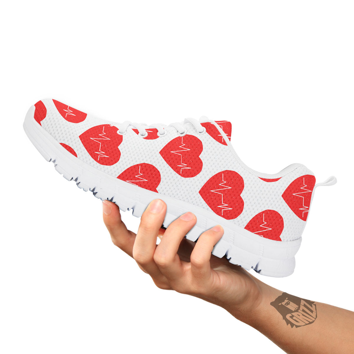 Heartbeat Red Print Pattern White Sneaker-grizzshop