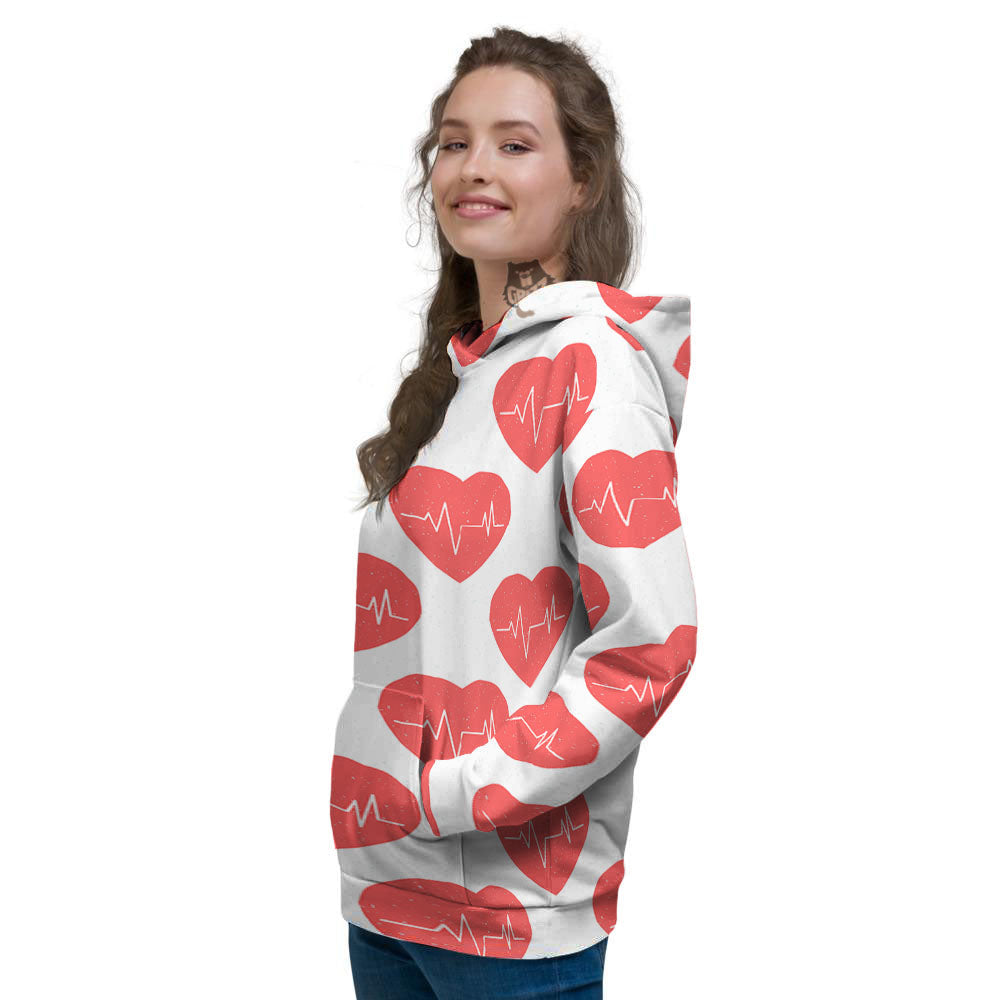 Heartbeat Red Print Pattern Women's Hoodie-grizzshop