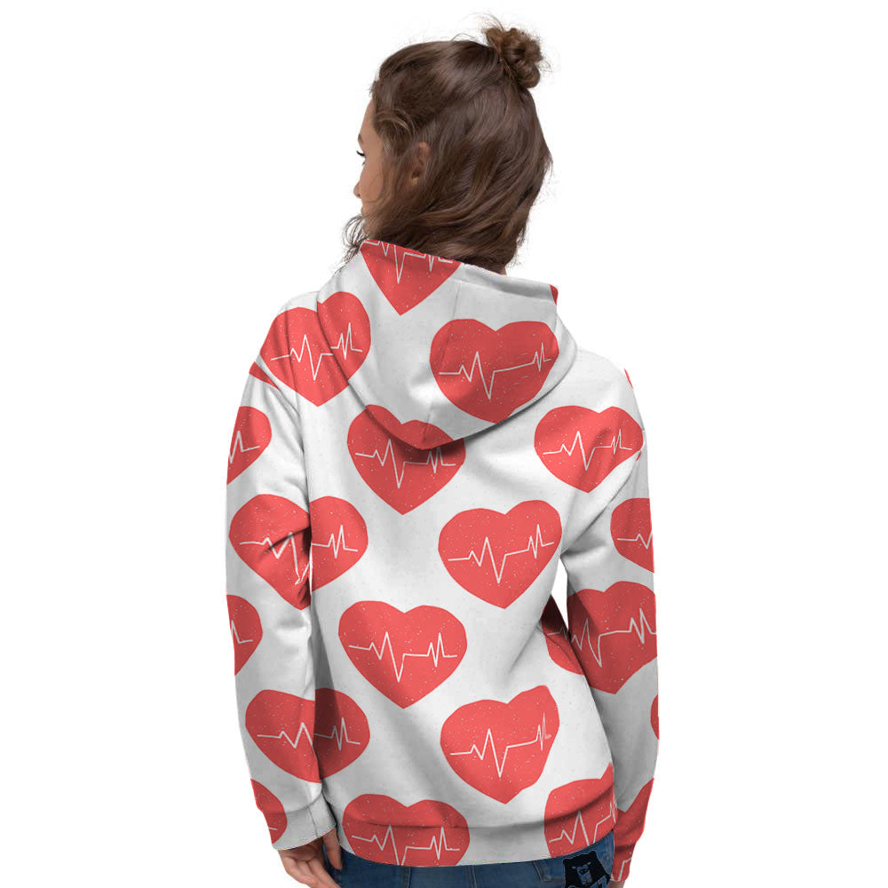 Heartbeat Red Print Pattern Women's Hoodie-grizzshop