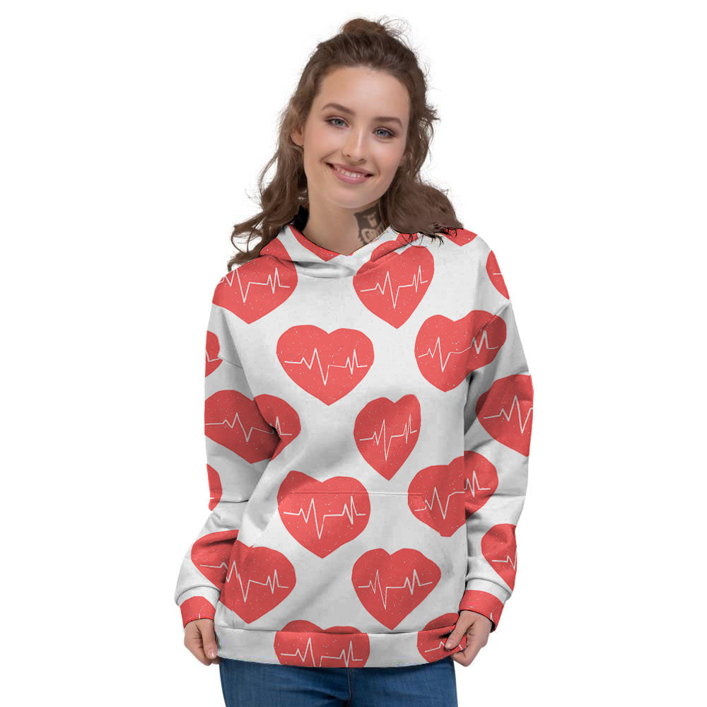 Heartbeat Red Print Pattern Women's Hoodie-grizzshop