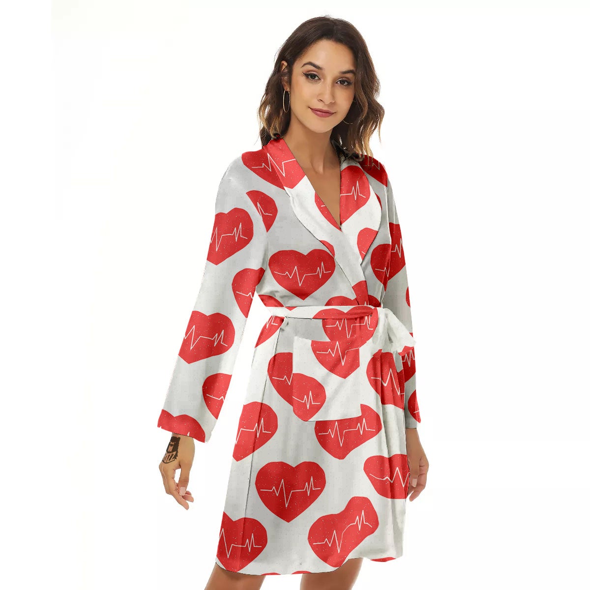 Heartbeat Red Print Pattern Women's Robe-grizzshop