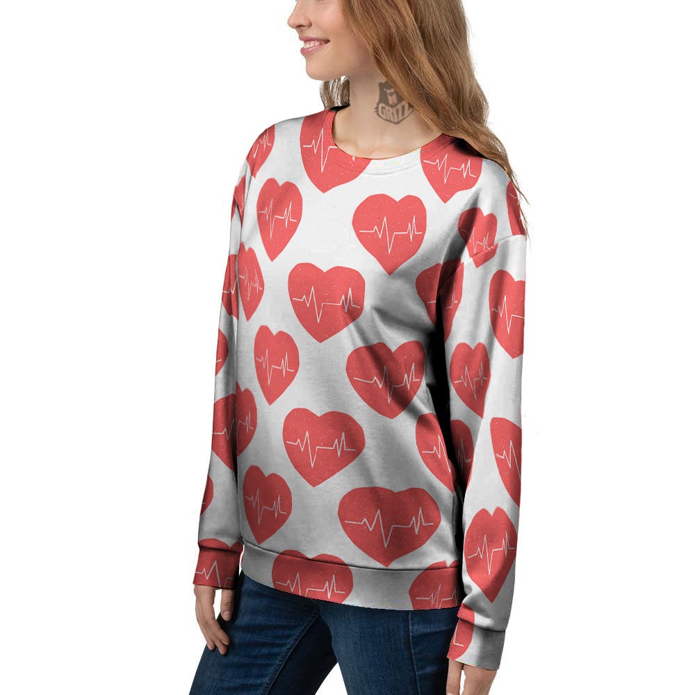 Heartbeat Red Print Pattern Women's Sweatshirt-grizzshop