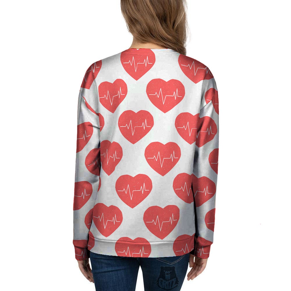 Heartbeat Red Print Pattern Women's Sweatshirt-grizzshop