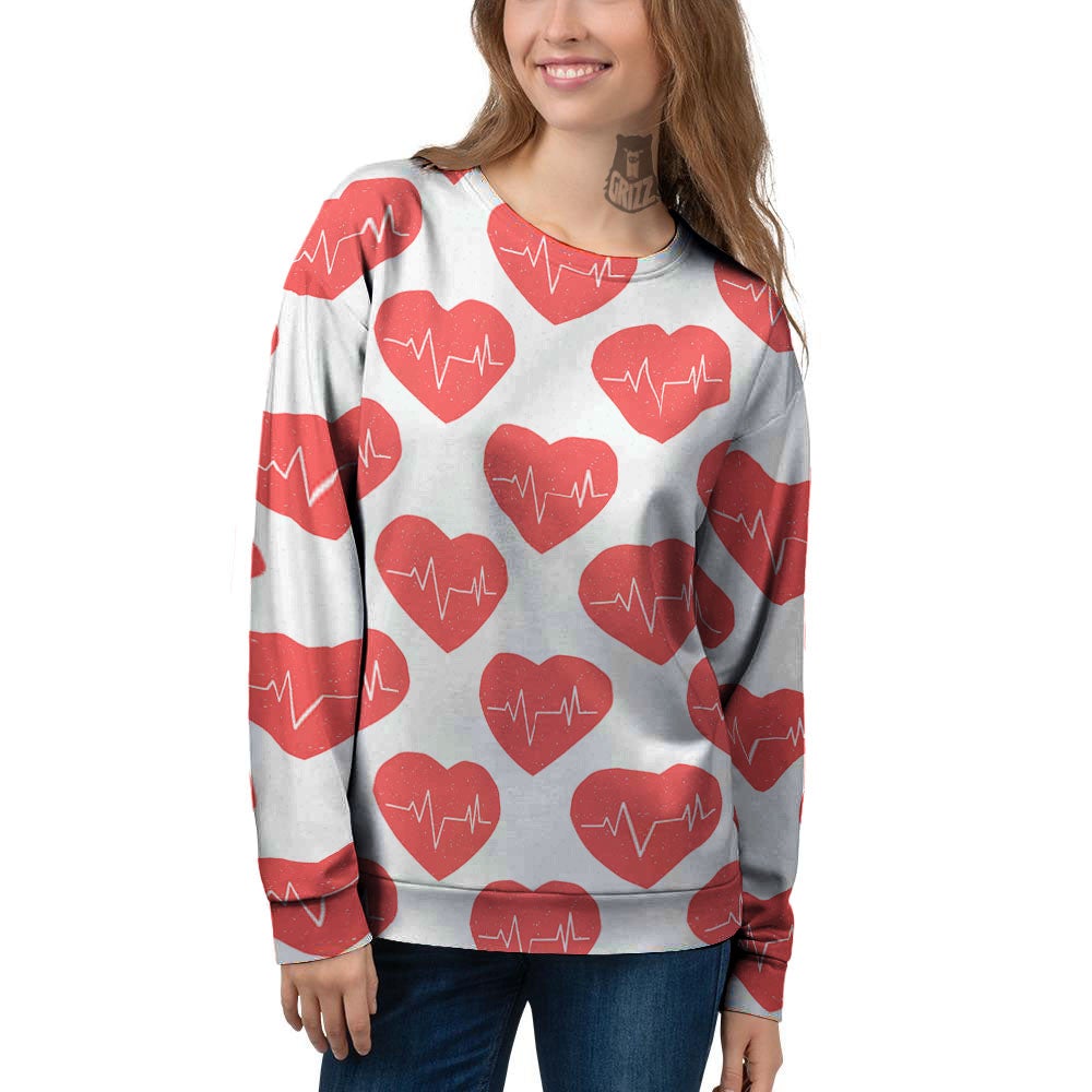 Heartbeat Red Print Pattern Women's Sweatshirt-grizzshop