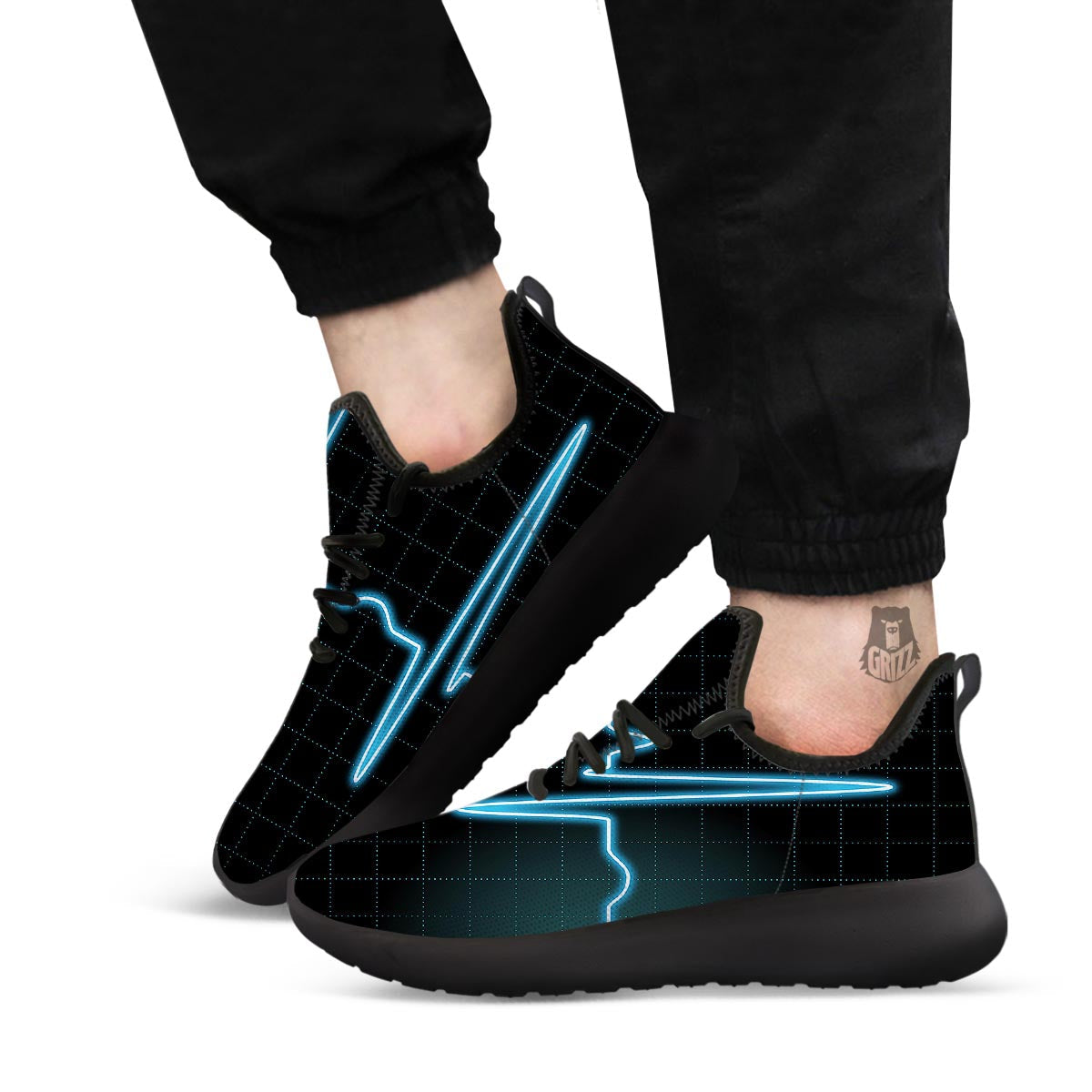 Heartbeat Teal Print Black Athletic Shoes-grizzshop