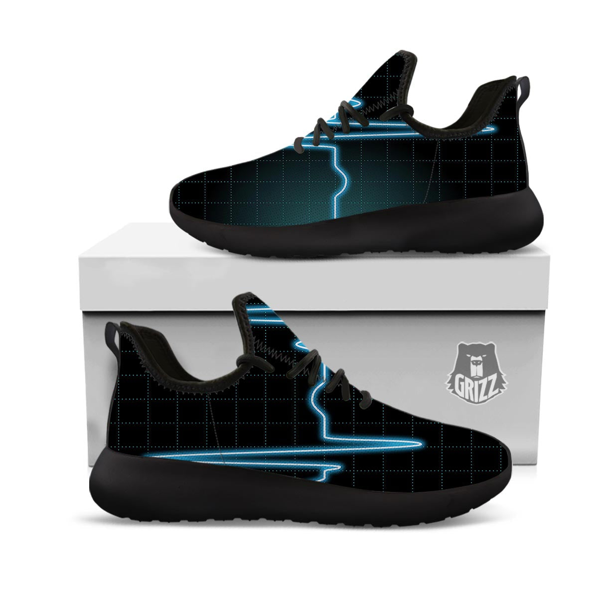 Heartbeat Teal Print Black Athletic Shoes-grizzshop