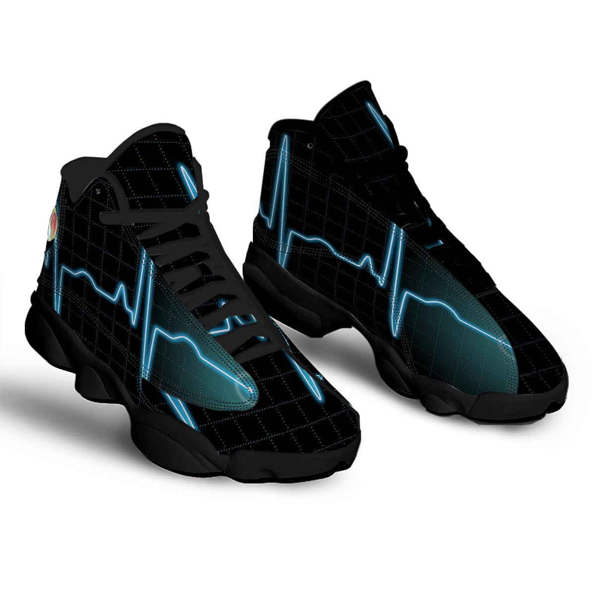 Heartbeat Teal Print Black Basketball Shoes-grizzshop