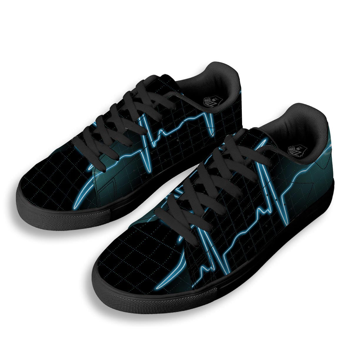 Heartbeat Teal Print Black Low Top Sneakers-grizzshop