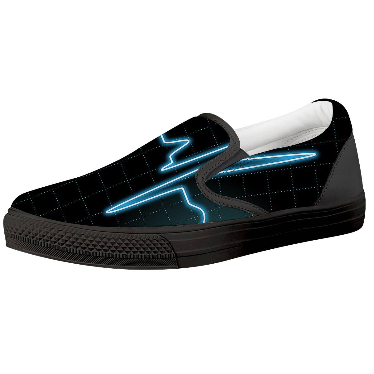 Heartbeat Teal Print Black Slip On Shoes-grizzshop