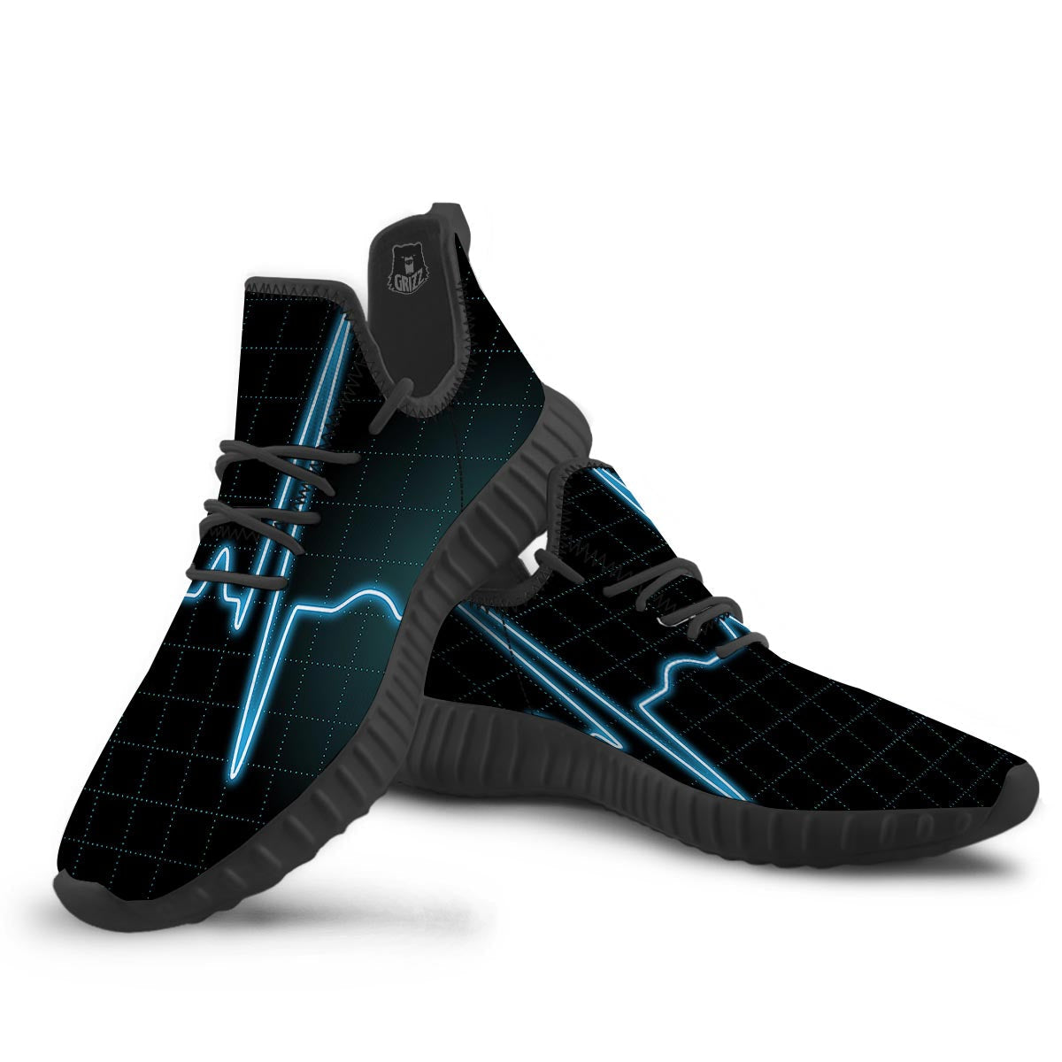 Heartbeat Teal Print Black Walking Shoes-grizzshop