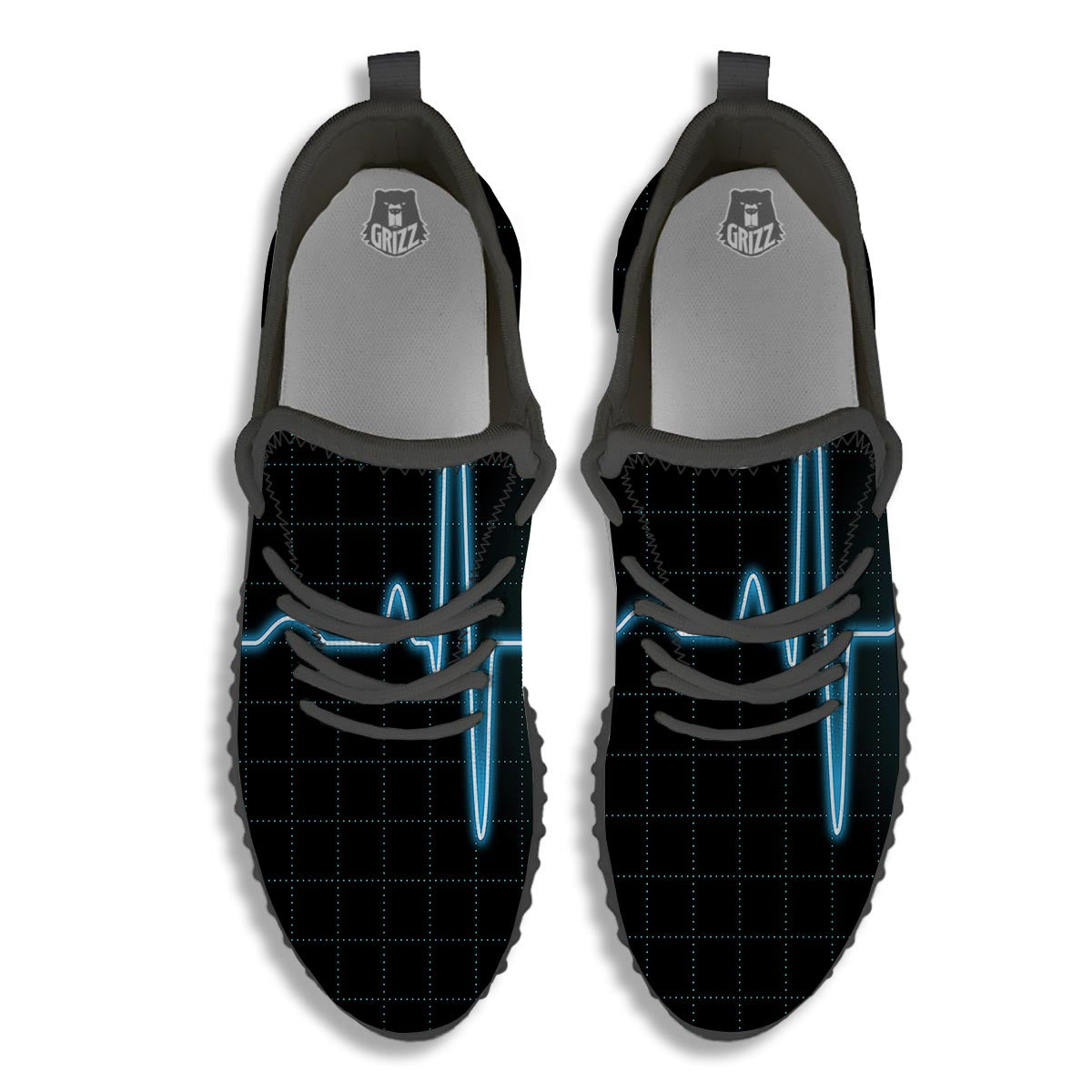 Heartbeat Teal Print Black Walking Shoes-grizzshop