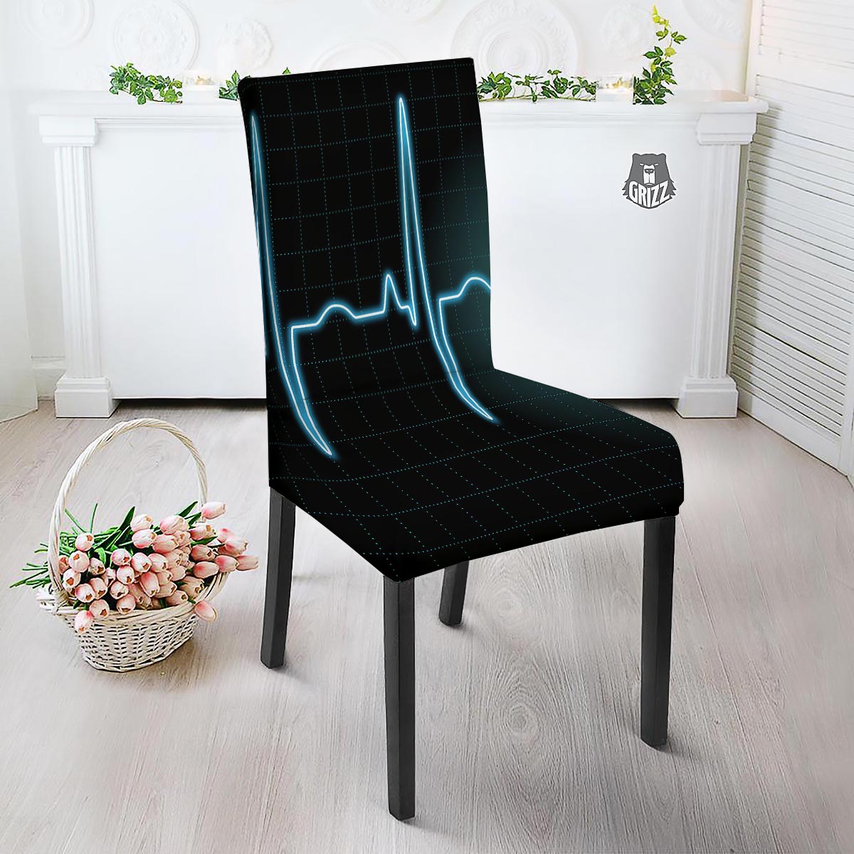 Heartbeat Teal Print Dining Chair Slipcover-grizzshop