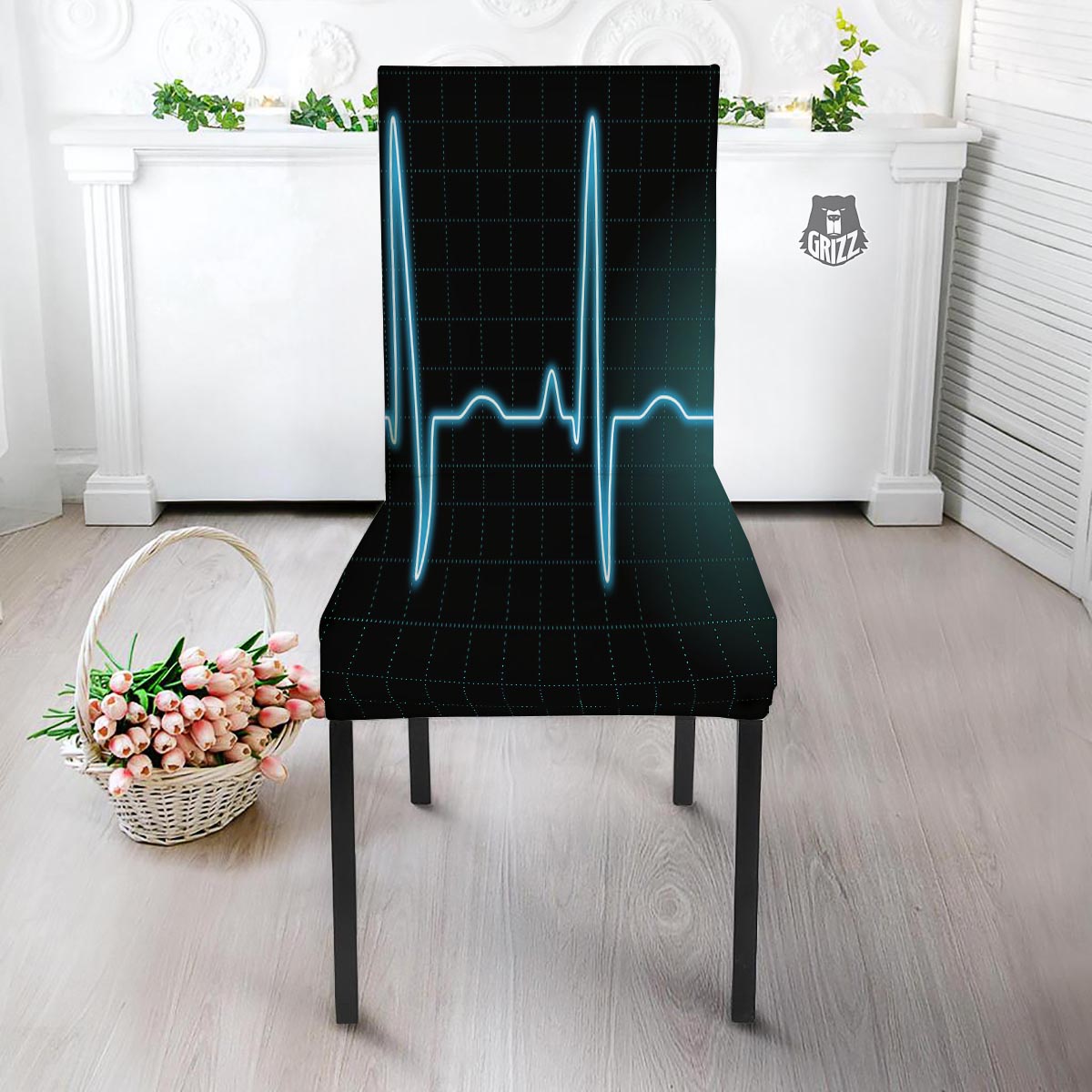 Heartbeat Teal Print Dining Chair Slipcover-grizzshop