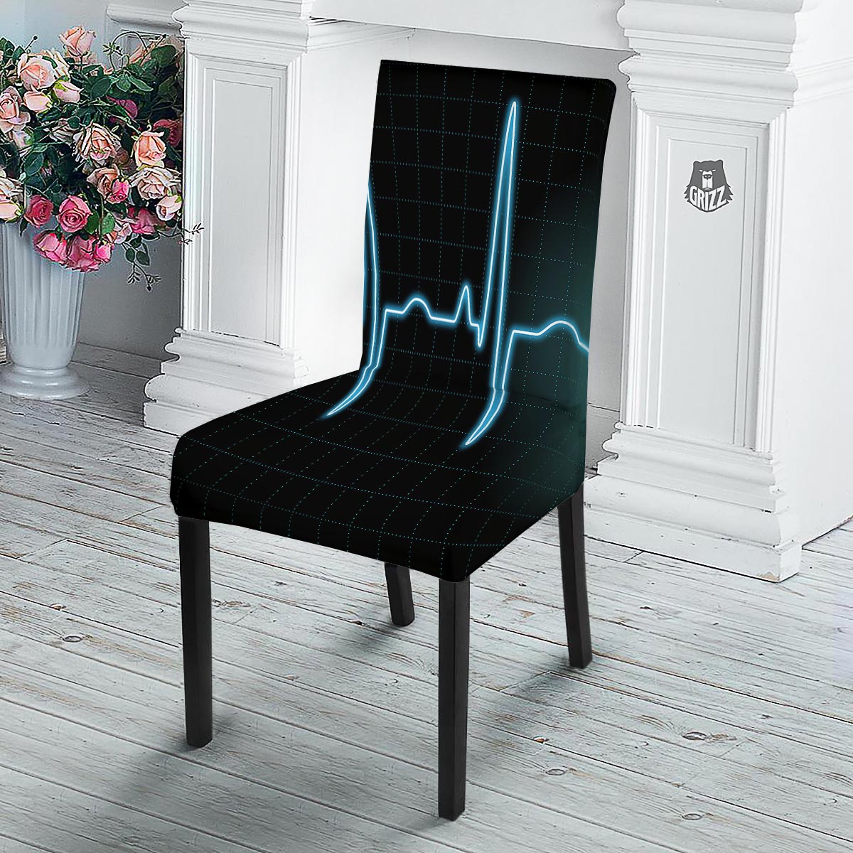 Heartbeat Teal Print Dining Chair Slipcover-grizzshop