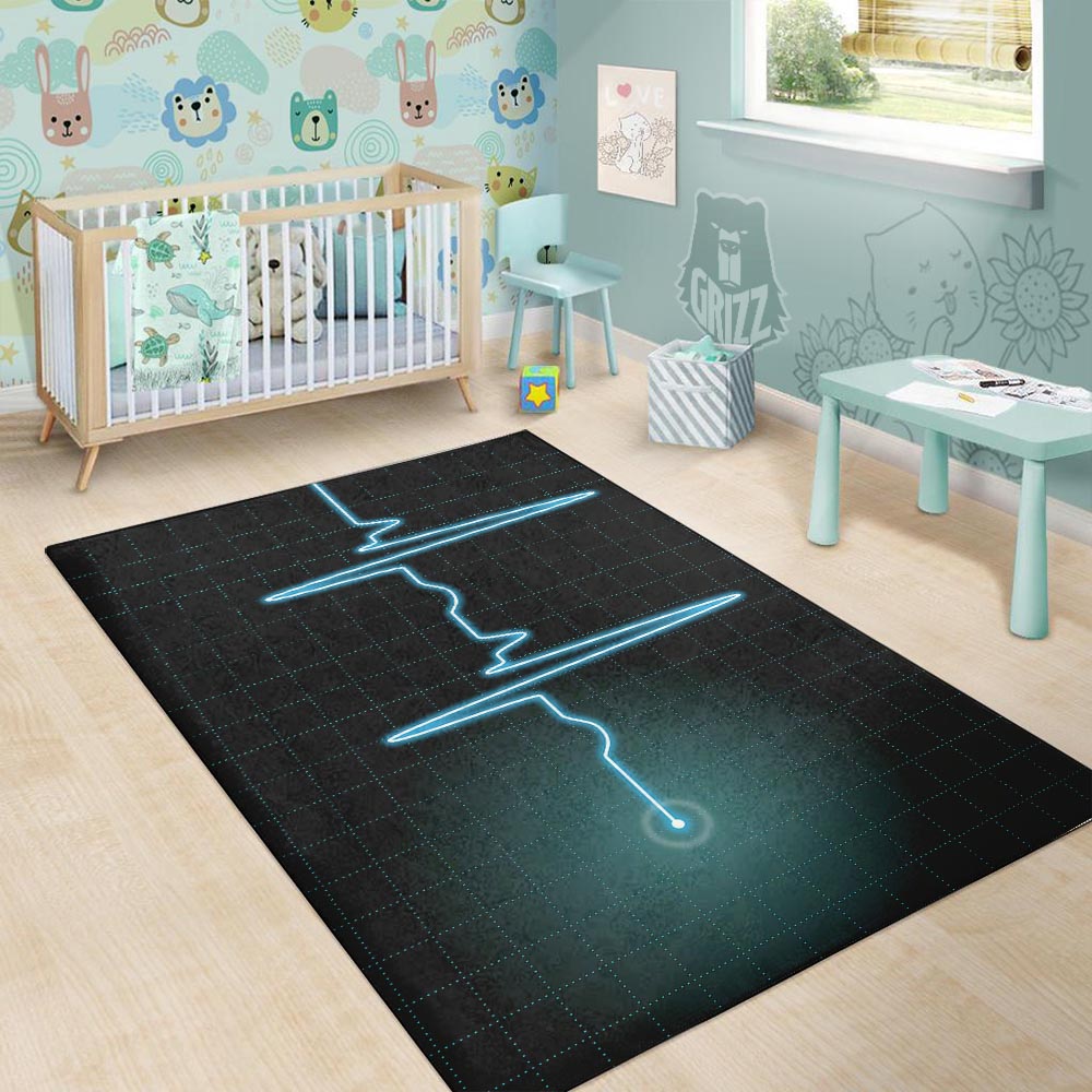 Heartbeat Teal Print Floor Mat-grizzshop
