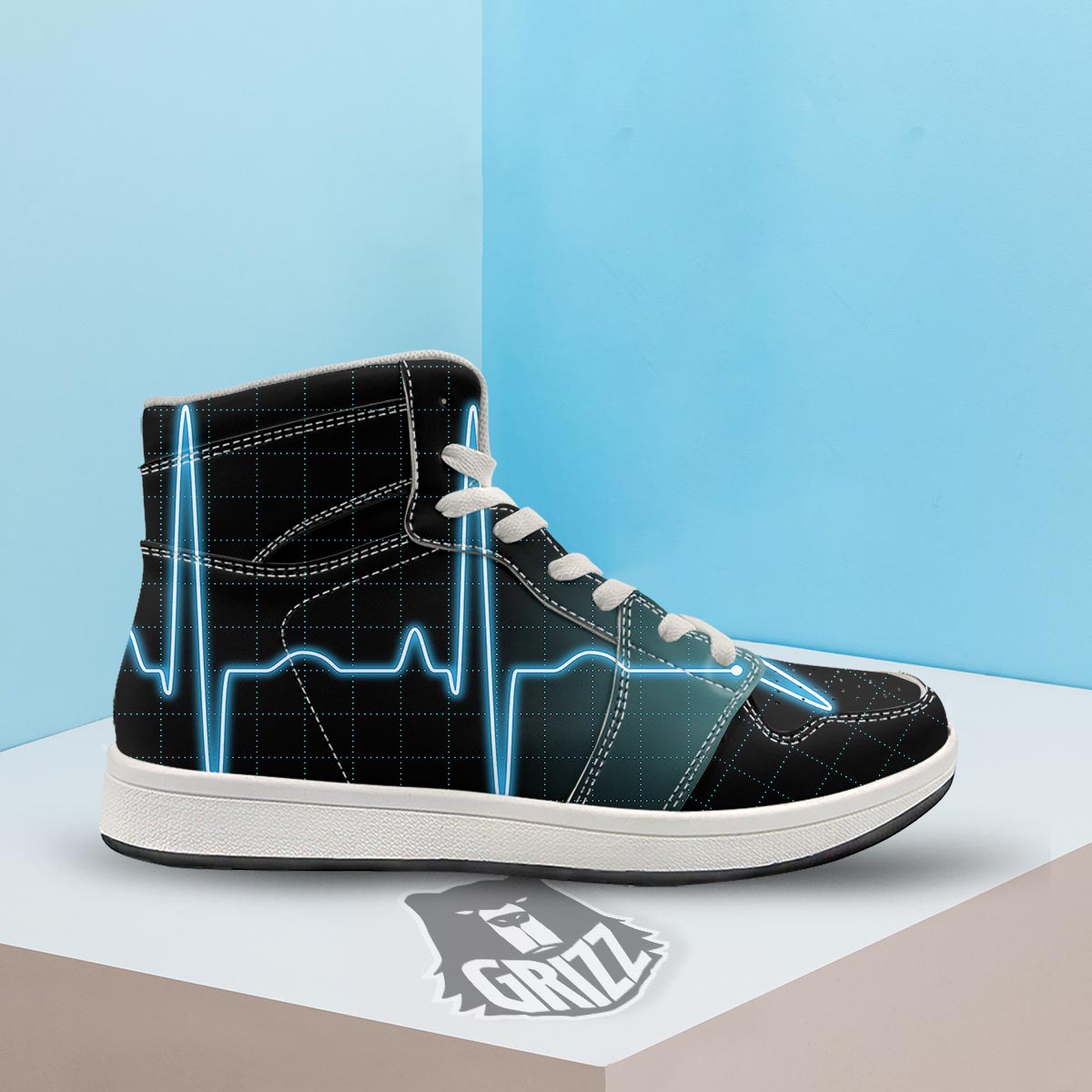 Heartbeat Teal Print High Top Sneakers-grizzshop