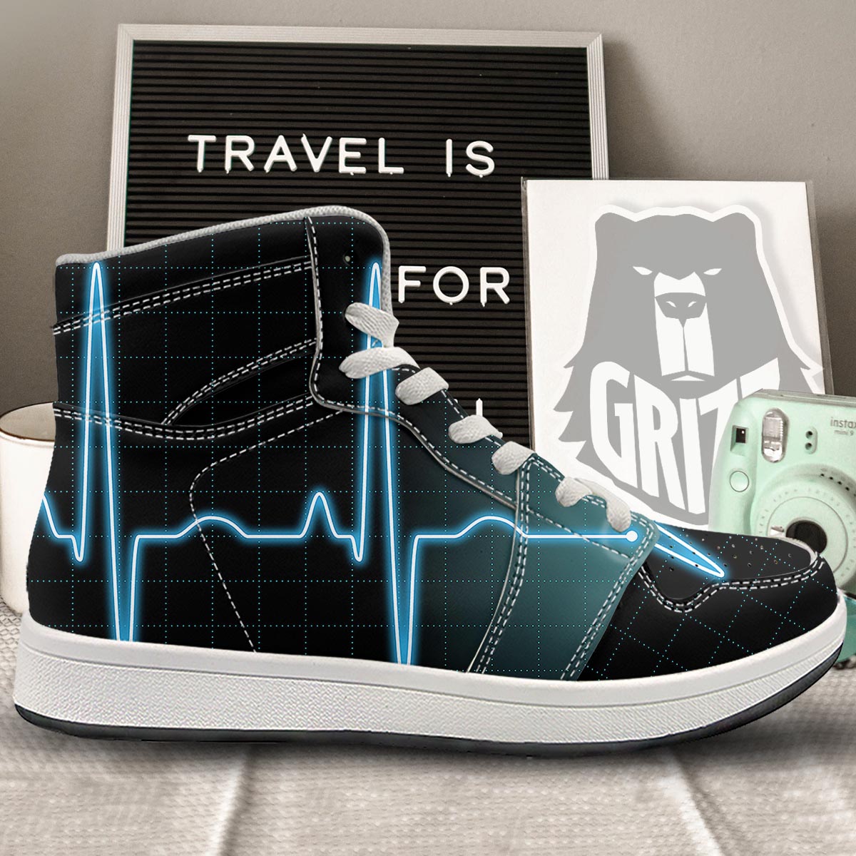 Heartbeat Teal Print High Top Sneakers-grizzshop