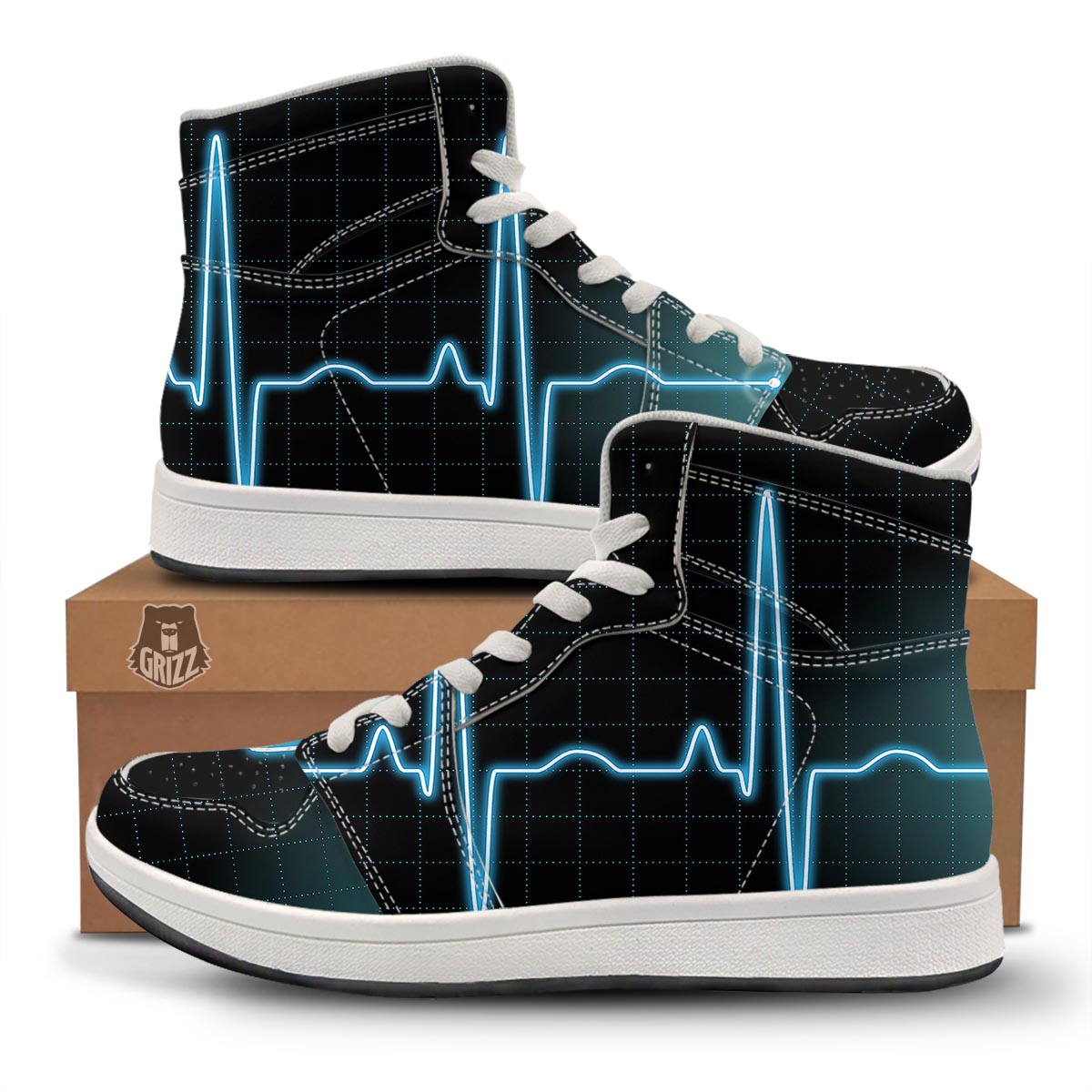 Heartbeat Teal Print High Top Sneakers-grizzshop