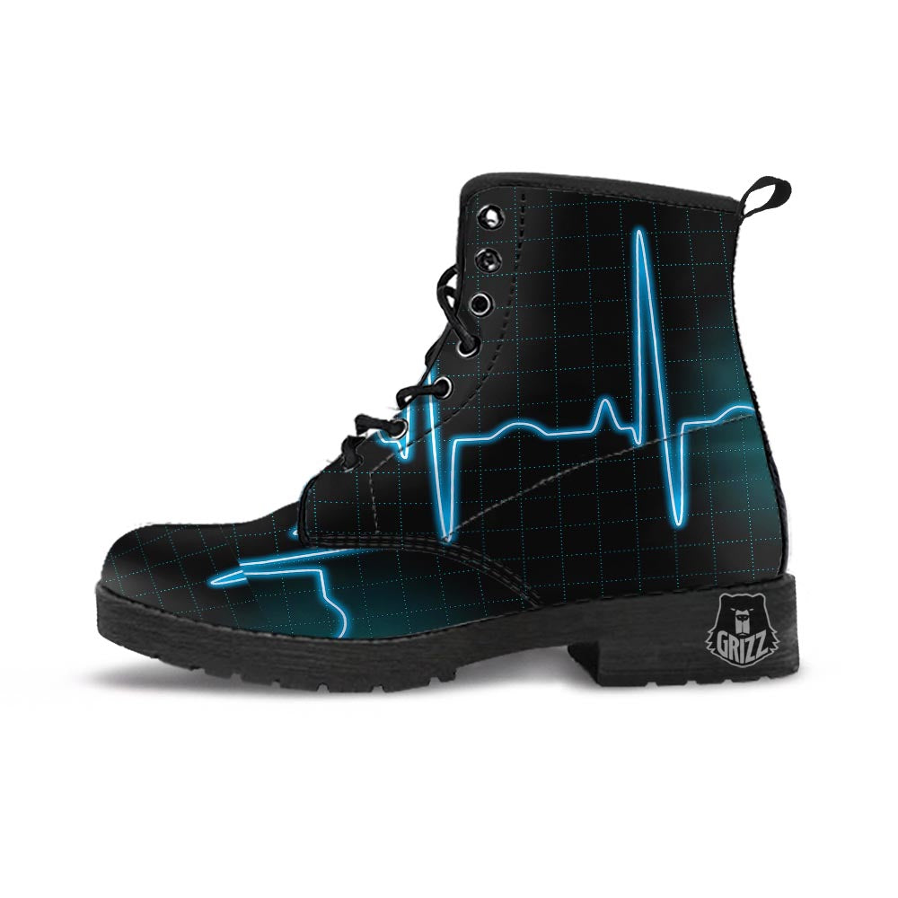 Heartbeat Teal Print Leather Boots-grizzshop