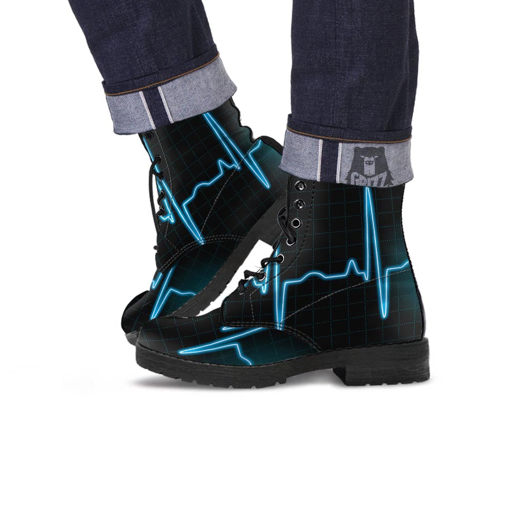 Heartbeat Teal Print Leather Boots-grizzshop