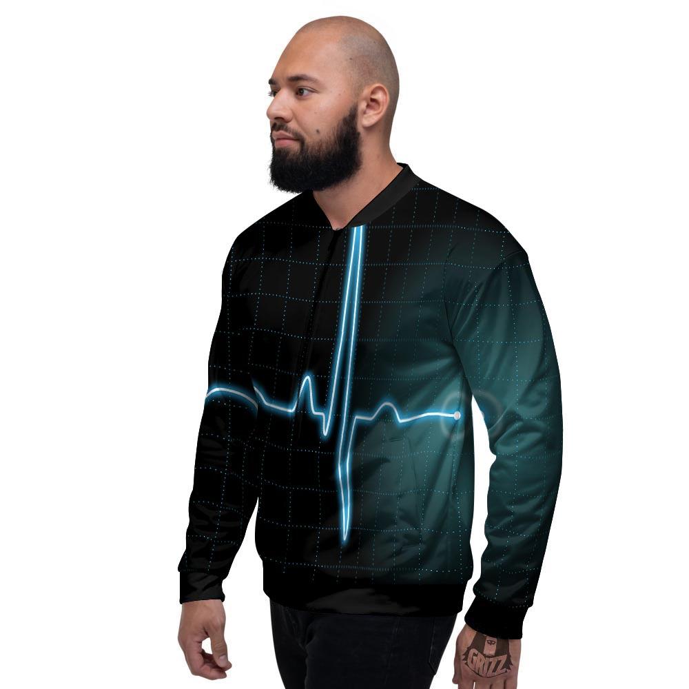 Heartbeat Teal Print Men's Bomber Jacket-grizzshop