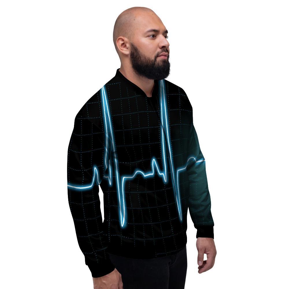 Heartbeat Teal Print Men's Bomber Jacket-grizzshop