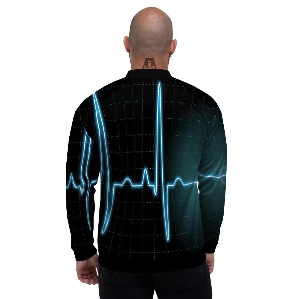 Heartbeat Teal Print Men's Bomber Jacket-grizzshop