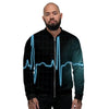 Heartbeat Teal Print Men's Bomber Jacket-grizzshop