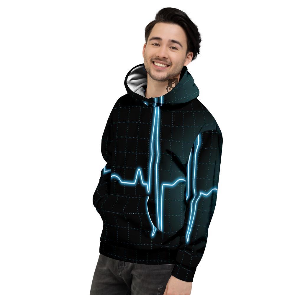 Heartbeat Teal Print Men's Hoodie-grizzshop