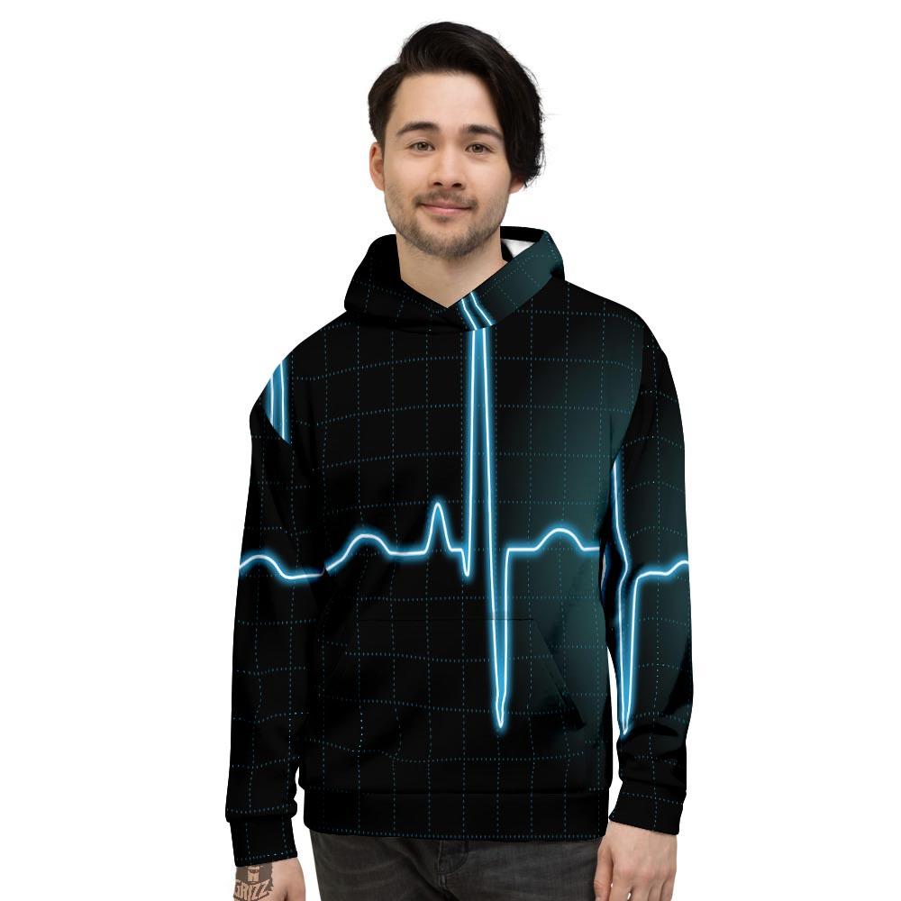 Heartbeat Teal Print Men's Hoodie-grizzshop