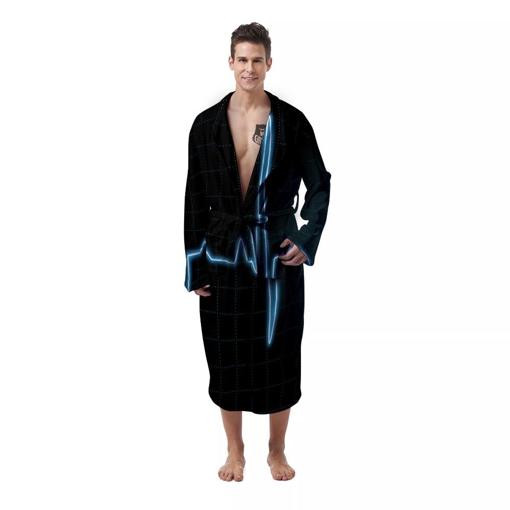 Heartbeat Teal Print Men's Robe-grizzshop