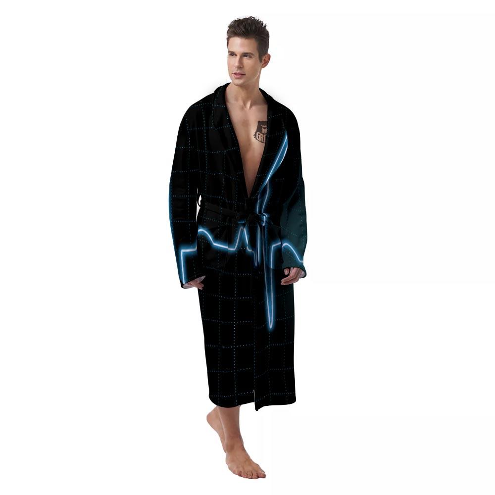 Heartbeat Teal Print Men's Robe-grizzshop