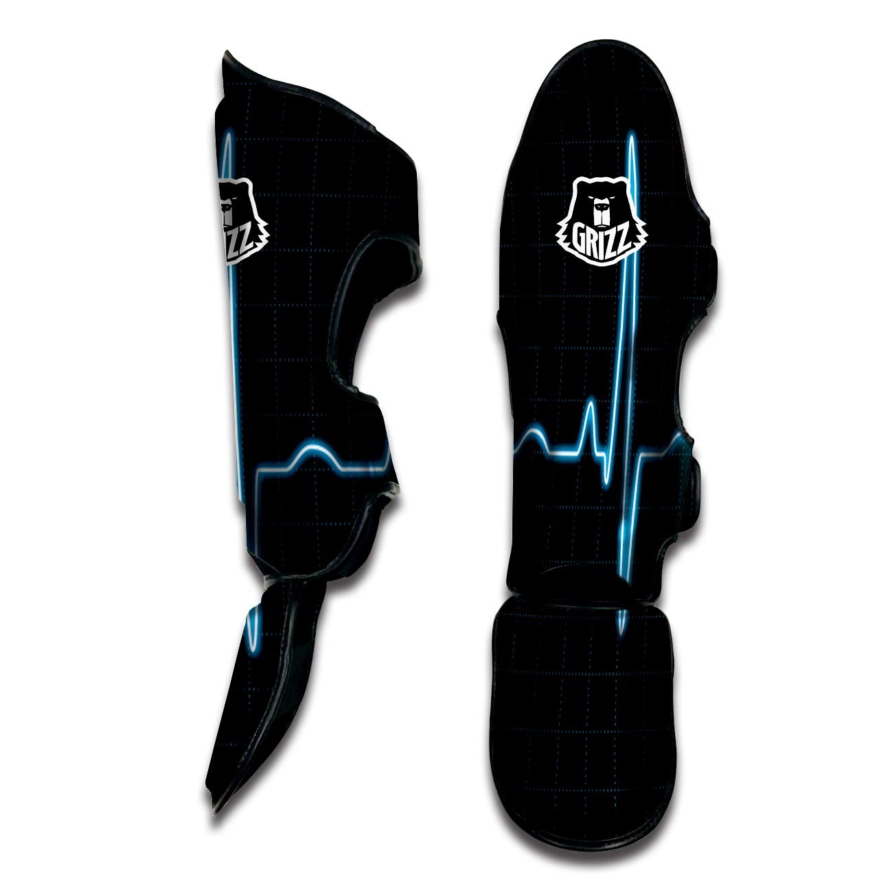 Heartbeat Teal Print Muay Thai Shin Guards-grizzshop