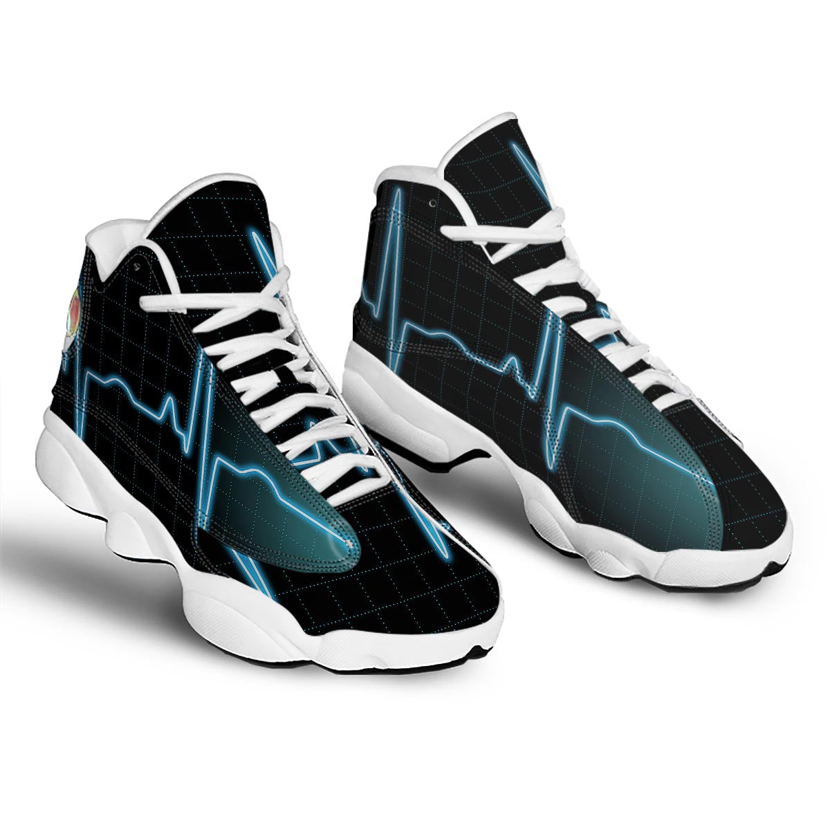 Heartbeat Teal Print White Basketball Shoes-grizzshop