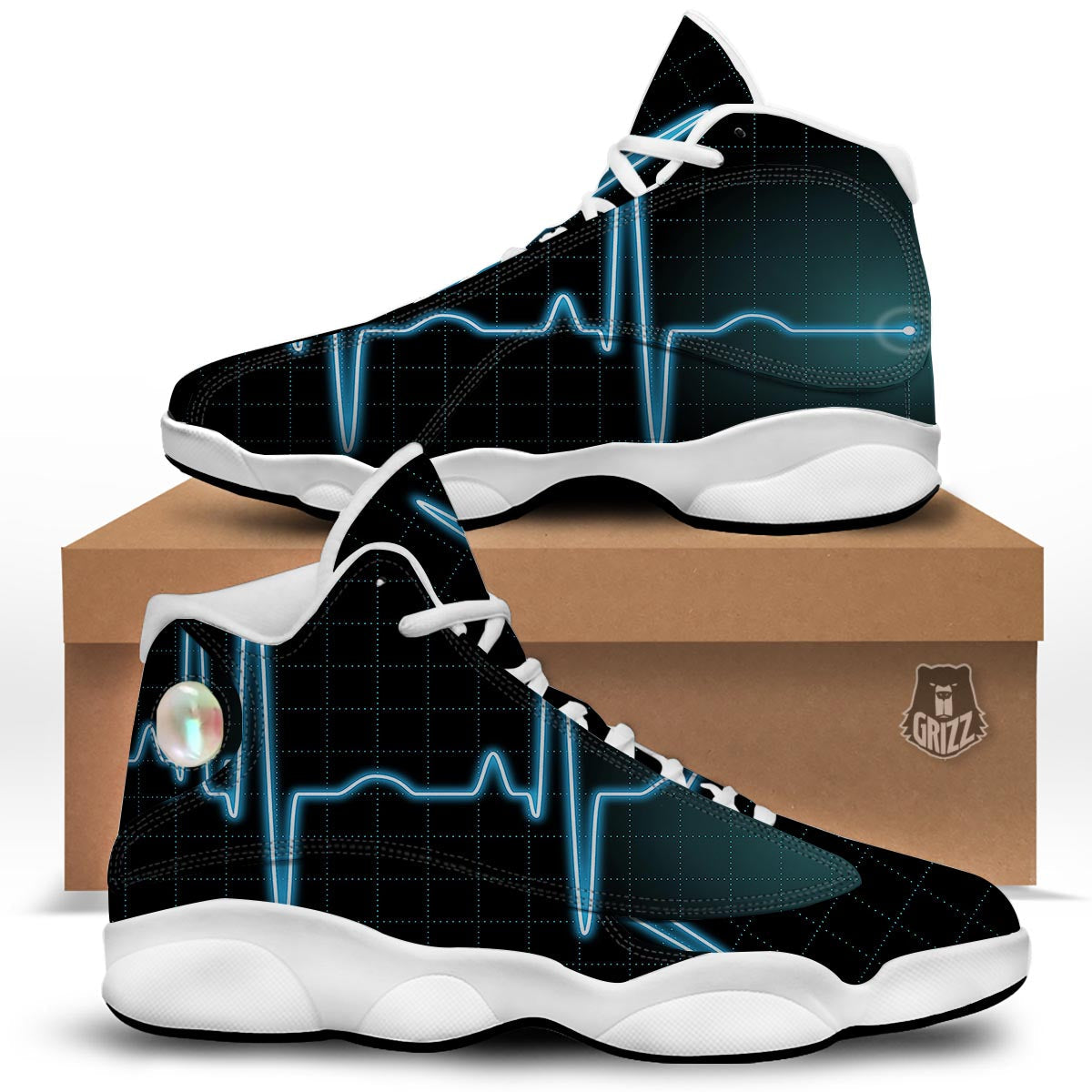 Heartbeat Teal Print White Basketball Shoes-grizzshop