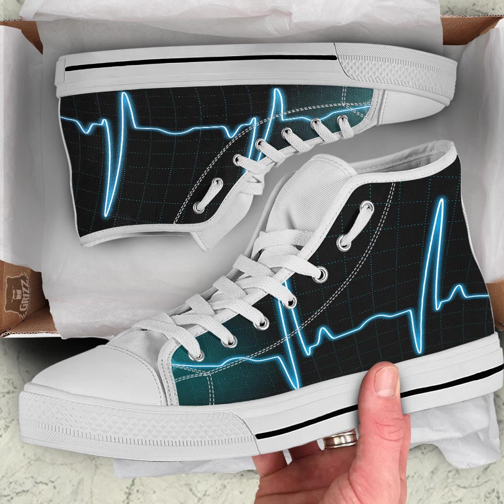 Heartbeat Teal Print White High Top Shoes-grizzshop