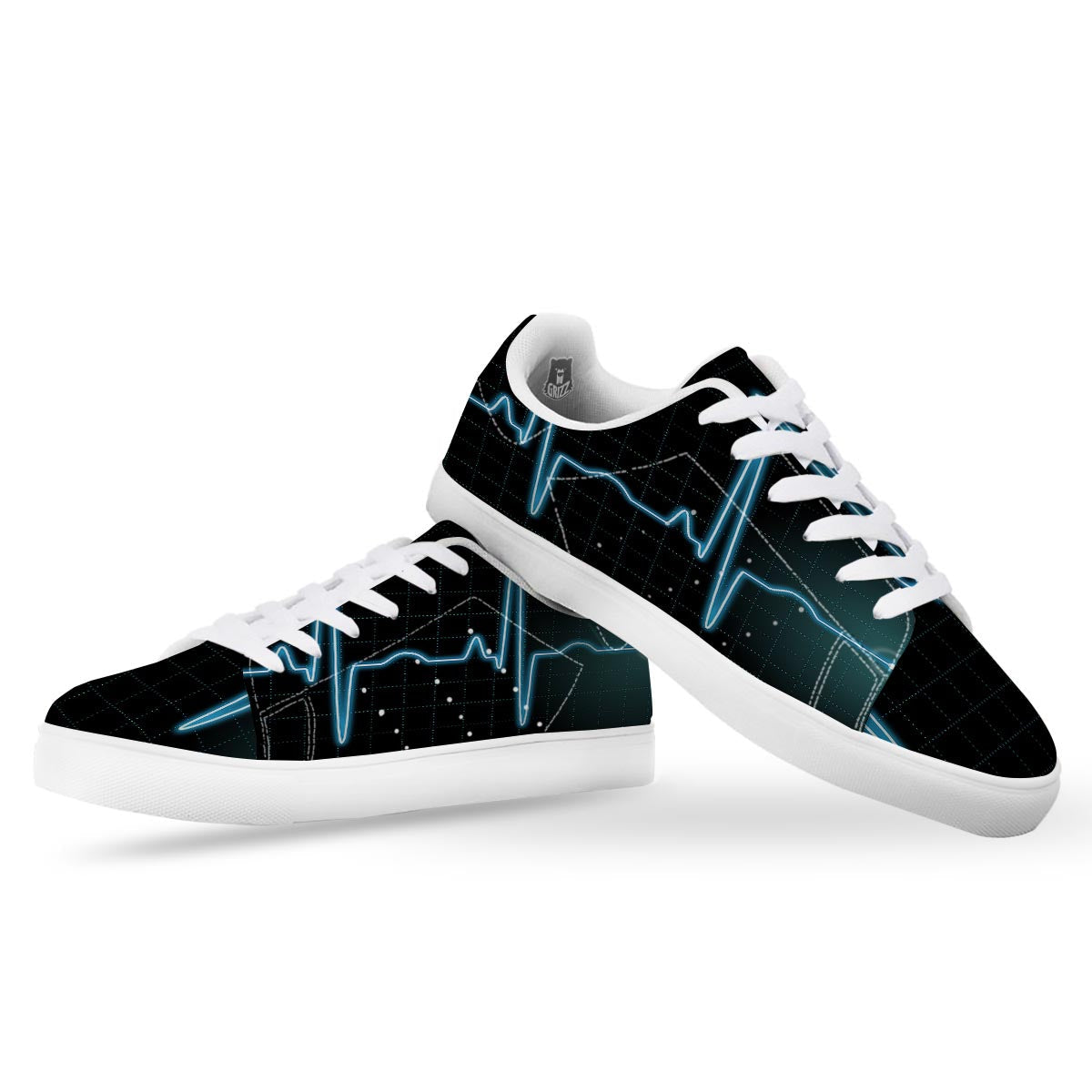 Heartbeat Teal Print White Low Top Sneakers-grizzshop