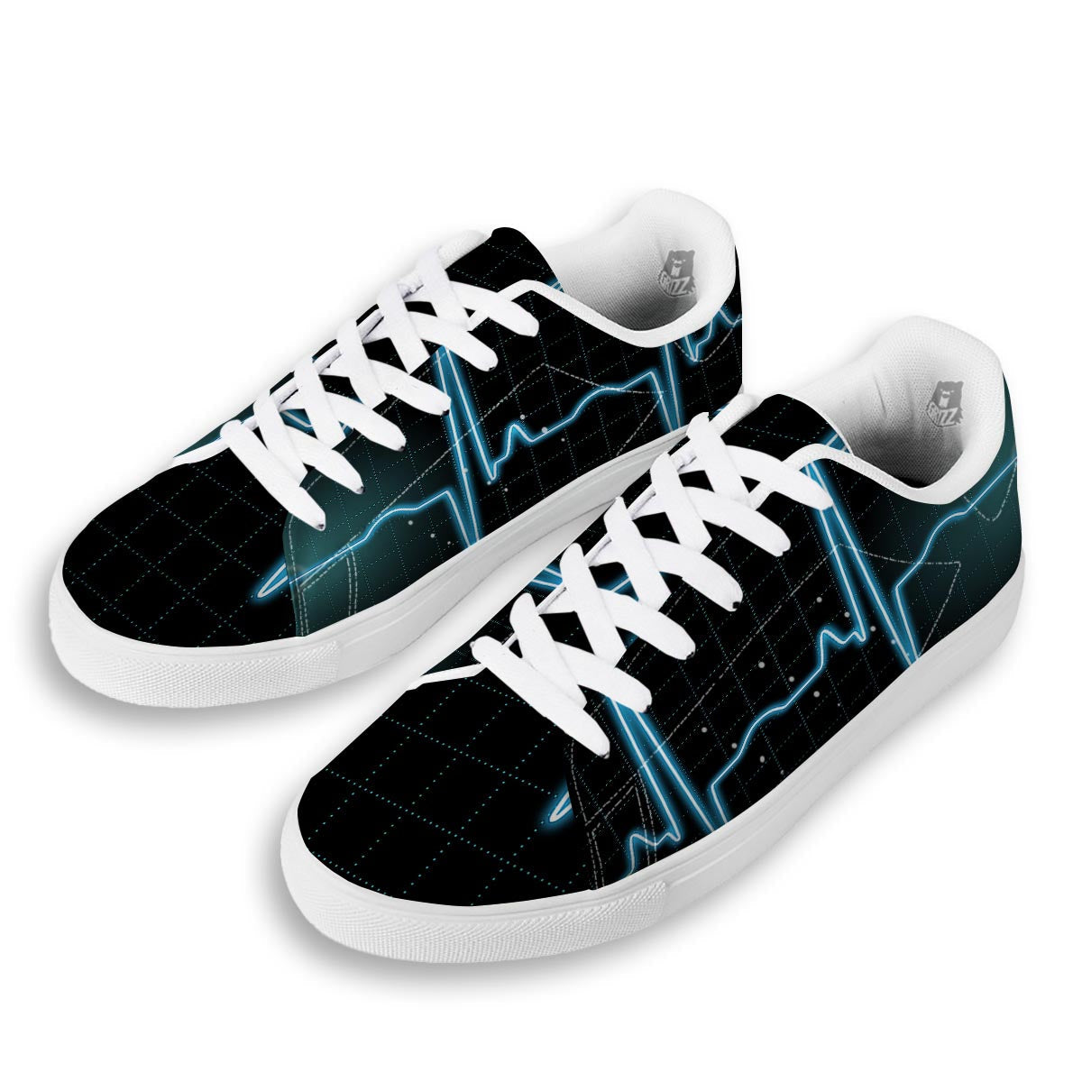 Heartbeat Teal Print White Low Top Sneakers-grizzshop