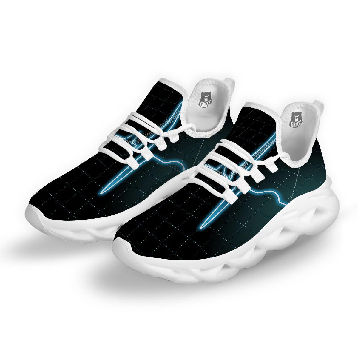 Heartbeat Teal Print White Running Shoes-grizzshop