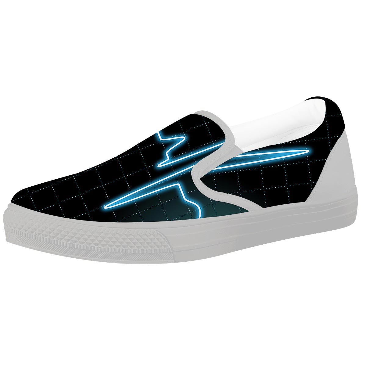 Heartbeat Teal Print White Slip On Shoes-grizzshop