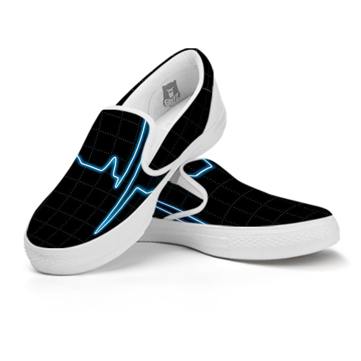 Heartbeat Teal Print White Slip On Shoes-grizzshop