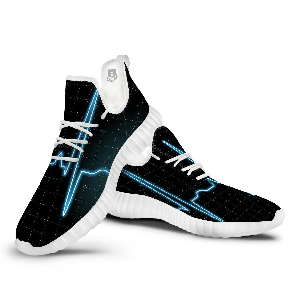 Heartbeat Teal Print White Walking Shoes-grizzshop