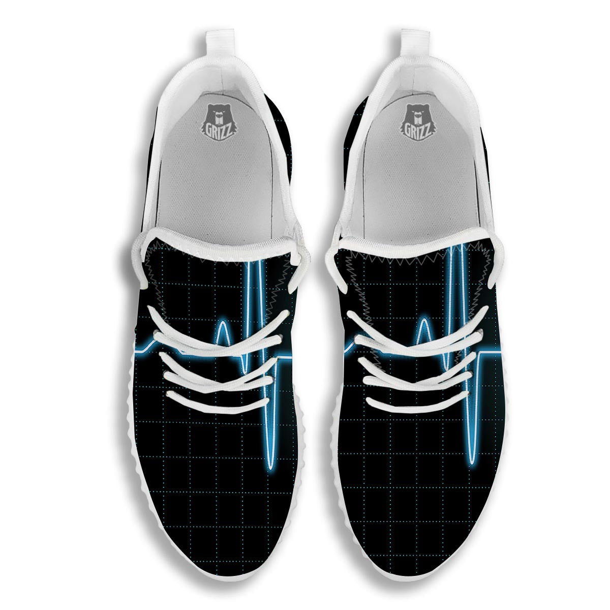 Heartbeat Teal Print White Walking Shoes-grizzshop