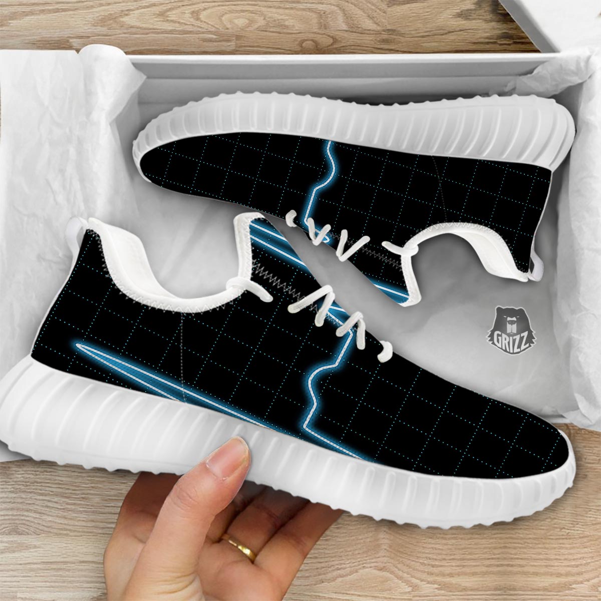 Heartbeat Teal Print White Walking Shoes-grizzshop